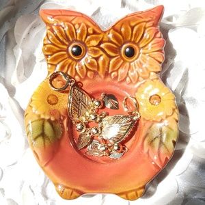 Sunflower Owl Trinket Tray Tea Candle Holder